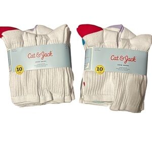 Cat & Jack Girls 3-7 Large Crew Socks White w/colored heels NWT (Lot of 2 pkg)